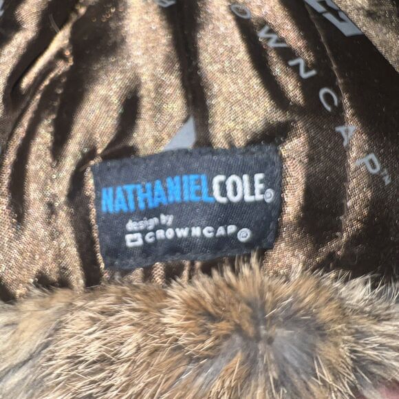 Nathaniel Cole Crown Cap Blue Puffer Trapper Hat Rabbit Fur Trimmed Winter - Picture 7 of 7
